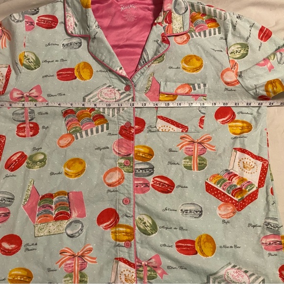 Nick & Nora Flannel Macaron Pajama Top Button up Shirt Novelty Warm Cozy Cotton - Picture 7 of 10